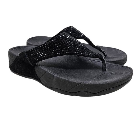 Fitflop 6 Rokkit Thong Black Diamond Comfort Flip Flop Sandal Glam Coastal - Picture 1 of 4